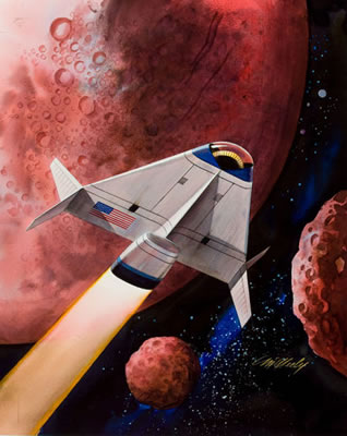 Passing Mars and Its Two Moons, First Day Cover Society illustration, 1993