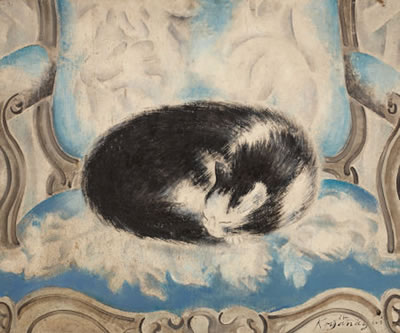 Cat sleeping on an armchair, c. 1920s