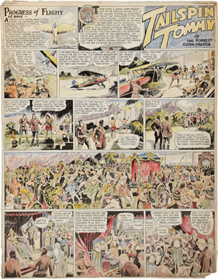 Tailspin Tommy Hand-Colored Sunday Comic Strip Original Art dated 3-22-31 (Bell Syndicate, 1931)...
