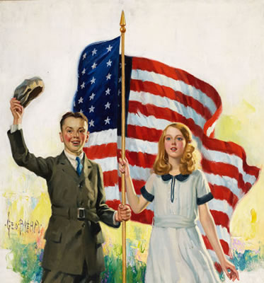Boy and Girl with American Flag