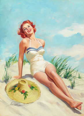 Girl on Beach, Rato cover and calendar, ad illustration by Howard Connolly - Auction record, sale price, and art valuation. Compare with similar artists and explore comparable artworks.