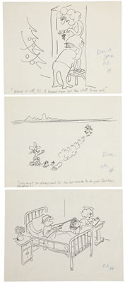 Playboy cartoon illustration roughs, group of 6, c. 1960s