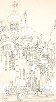 Silverstein in Moscow, Playboy cartoon illustration, group of 7, March 1958
