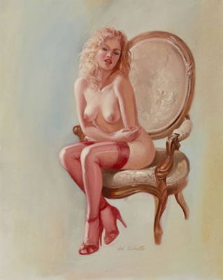 Blonde with Red Stockings