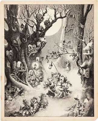 Christmas Carolers Illustration Original Art (Walt Disney, 1938)