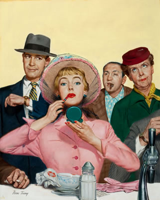 Waiting for a Seat, American Weekly magazine cover, 1953