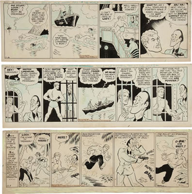 Smilin' Jack "Death Rock, Part 1" Daily Comic Strip Original Art Group (Chicago Tribune, 1938)