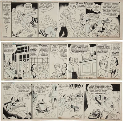 Smilin' Jack "Death Rock, Part 2" Daily Comic Strip Original Art Group (Chicago Tribune, 1938). by Zack Mosley - Auction record, sale price, and art valuation. Compare with similar artists and explore comparable artworks.
