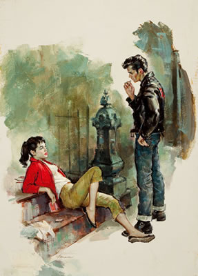 Sample artwork by James Alfred Meese (1917 - 1971), known for paperback cover, pulp fiction illustration, figure and genre painting - View similar artists and auction records