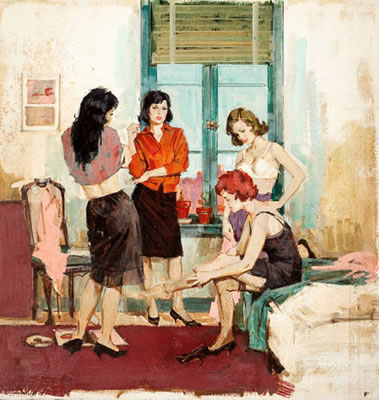 The Girls in 3-B, paperback cover preliminary art