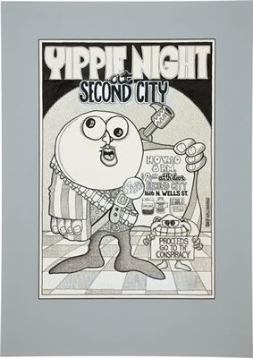 Yippie Night at Second City Poster Illustration Original Art (1969)....