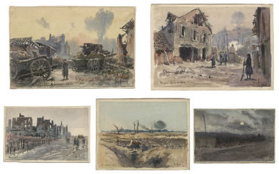 A Collection of 15 World War I Watercolors and Drawings produced at the Front, 1914-16