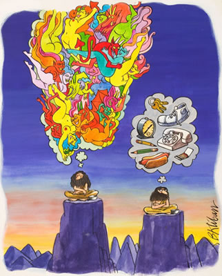 Two Hippies Meditating, Playboy cartoon illustration, page 205 by Bernard Kliban - Auction record, sale price, and art valuation. Compare with similar artists and explore comparable artworks.