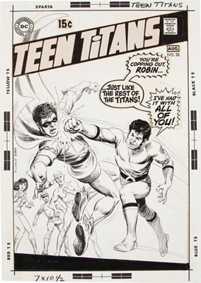 Teen Titans #28 Aqualad vs. Robin Cover Original Art (DC, 1970).
