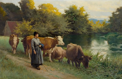 Young Woman by a Stream with Cattle