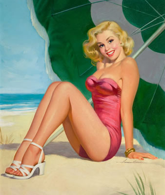 Blonde Pin-Up Under Beach Umbrella