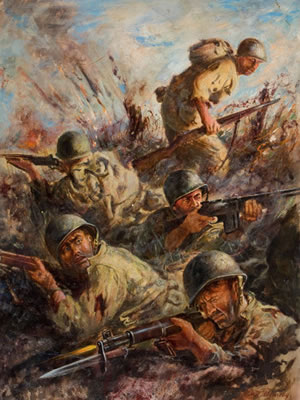 Fire Fight, story illustration by Robert L Benney - Auction record, sale price, and art valuation. Compare with similar artists and explore comparable artworks.