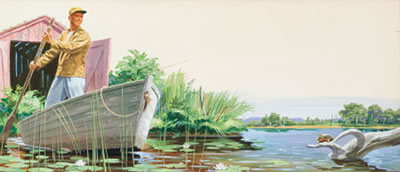Fishing and hunting drawings (group of five)