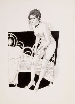 Pin-Up Getting Dressed, calendar illustration (pair)