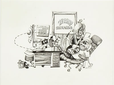 Portrait of Rick Alden (Richard) Griffin: Surfer Magazine Self Portrait Illustration Original Art (Surfer, 1966)