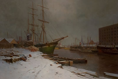 London Harbor in the Snow by Charles Brooke Branwhite - Auction record, sale price, and art valuation. Compare with similar artists and explore comparable artworks.