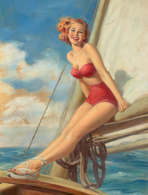 Sample artwork by Howard Connolly (1903 - 1990), known for pin-up illustration art, female figure, land-and seascape, genre painting - View similar artists and auction records