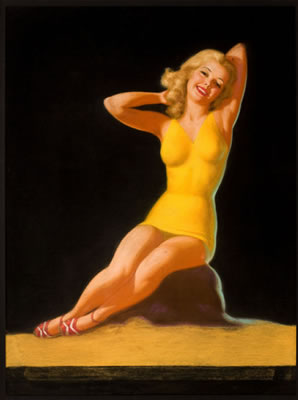 Blonde Pin-Up in Yellow, calendar illustration