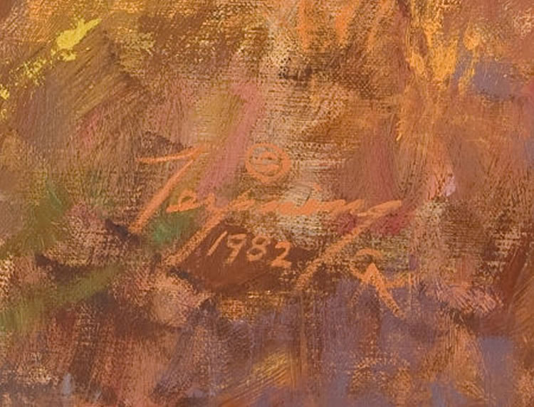 Plunder From Sonora (1982) - auctioned 11/10/2012 - Howard A Terpning signature example for authentication verification from auction lot 2474108