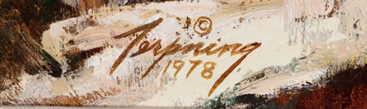 Crow Country (1978) - auctioned 11/10/2012 - Howard A Terpning signature example for authentication verification from auction lot 2474110