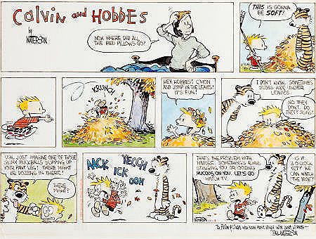 Calvin and Hobbes Hand-Colored Sunday Comic Strip Original Art dated 10-19-1986