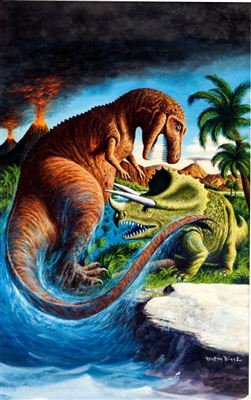 The World Around Us #15 Prehistoric Animals Painted Cover Original Art (Gilberton, 1959).