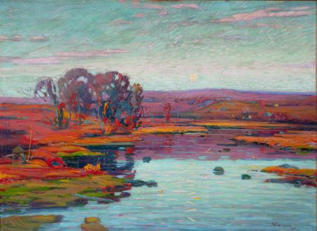 Landscape with Trees and Pond at Sunset by William Greason - Auction record, sale price, and art valuation. Compare with similar artists and explore comparable artworks.