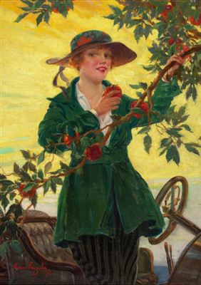 Young Woman Picking an Apple, possible cover for car magazine by Vincent Lynch - Auction record, sale price, and art valuation. Compare with similar artists and explore comparable artworks.