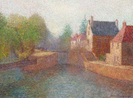 Pointillist Village Scene