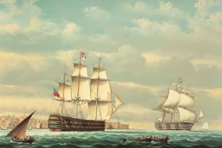 A British "Man of War"; Other Shipping Off Malta (pair)