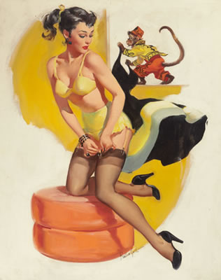 Pin-Up with Monkey by Joyce Elaine (Brand) Ballantyne - Auction record, sale price, and art valuation. Compare with similar artists and explore comparable artworks.