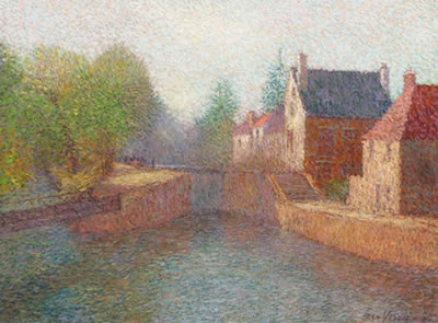 Pointillist Village Scene