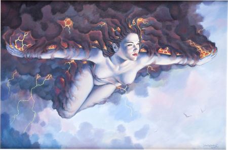Dorian Cleavenger Nude in the Sky Painting Original Art