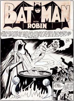 Bob Kane, Jerry Robinson, and George Roussos Batman #9 "The Four Fates" Title Page 1 Original Art