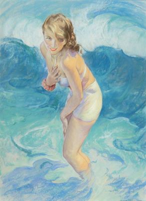 Pin-Up Standing in the Waves