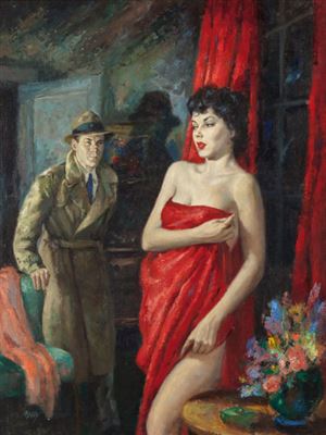 Sample artwork by Julian Paul (Born 1921), known for illustration, genre - View similar artists and auction records
