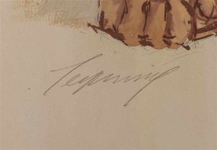 Graduation - auctioned 10/17/2014 - Howard A Terpning signature example for authentication verification from auction lot 3314248