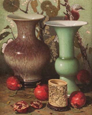 Pomegranates and Japanese Ivory Brush Pot