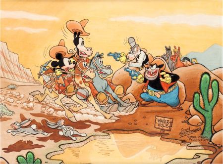 Floyd Gottfredson Mickey Mouse Western Painting "The Race For Riches" Original Art