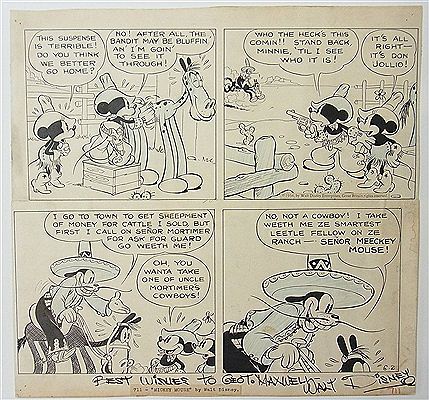 Original Mickey Mouse 1934 large four panel comic strip