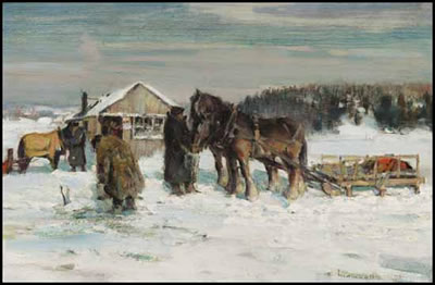 Winter, Feeding the Horses / Landscape (verso)