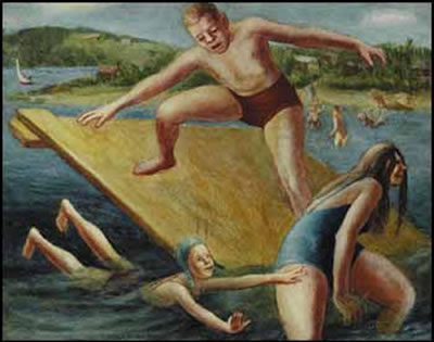 Swimmers by Miller Gore Brittain - Auction record, sale price, and art valuation. Compare with similar artists and explore comparable artworks.