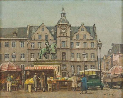 Markt vor dem Düsseldorfer Rathaus mit Jan-Wellem-Denkmal