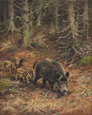 Wildschwein-Bache mit ihren Frischlingen by Wilhelm Buddenberg - Auction record, sale price, and art valuation. Compare with similar artists and explore comparable artworks.