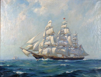 Clipper Ship at Sea by Frank Vining Smith - Auction record, sale price, and art valuation. Compare with similar artists and explore comparable artworks.